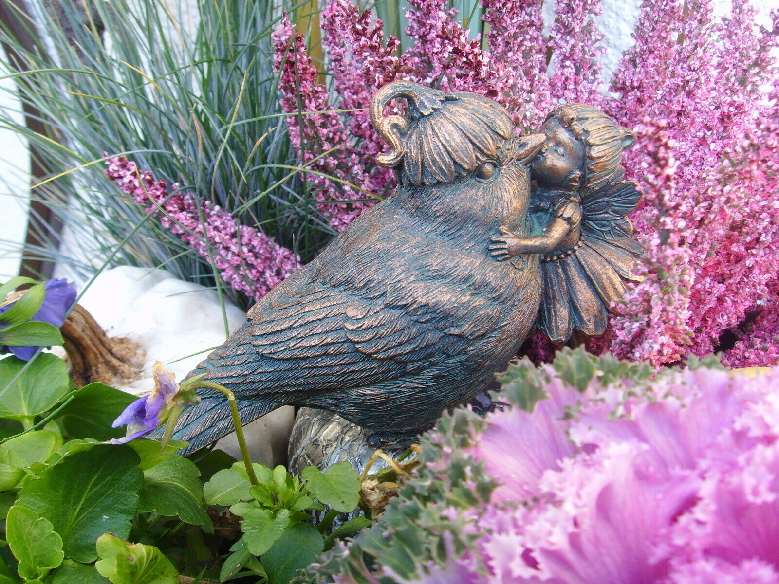 Vogel Elfe Fee Bronze Farbend Garten Deko Landhaus Shabby Terasse Deko