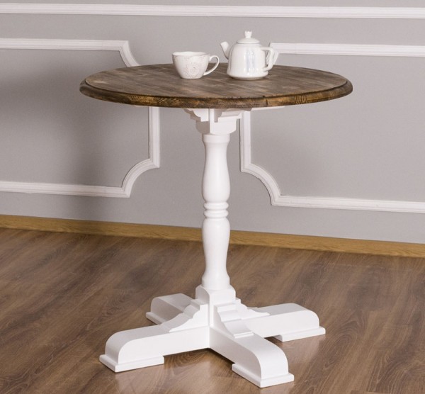 Landhaus-Tisch Kolonial-Stil AS673, reinweiß P004, Tischplatte Fichte tiefgebürstet P064